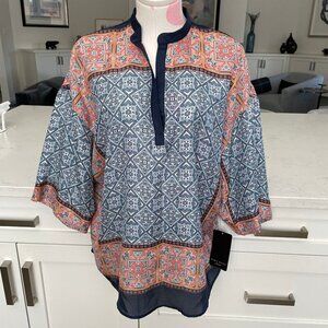 Zara Basic Collection Drop Shoulder Oversized Tunic Top Blue Wht Org Sz S NWT
